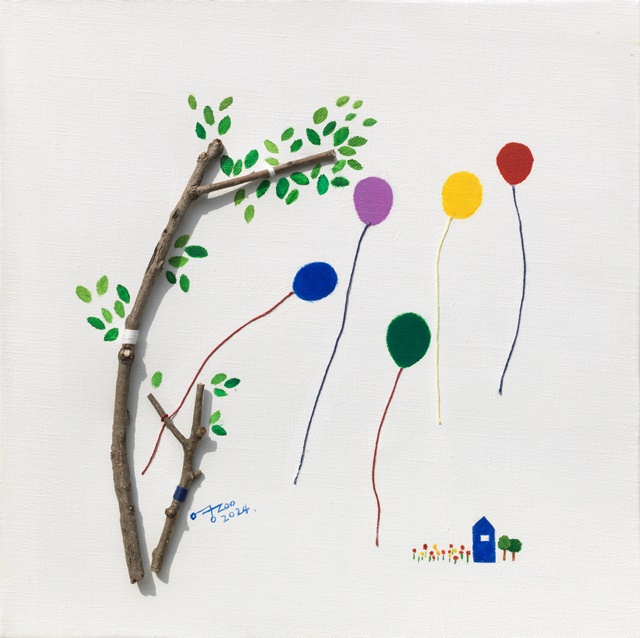 twig, threded and oil on canvas, 38x38cm, 3. 이미지 갤러리 그림손