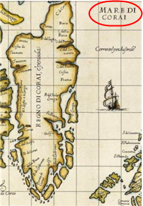 영국 탐험가이자 지도제작자 로버트 더들리의 '아시아의 해도' 중 조선부분 확대. 사진 동북아역사재단.