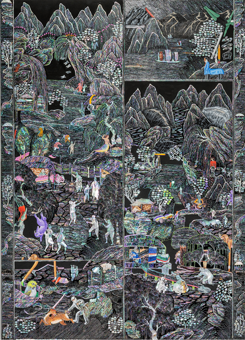 Locations of God 2, 2022, Acrylic, Mother of pearl, Wood Panel, 104 × 75 × 3.4 cm. 이미지 금산갤러리