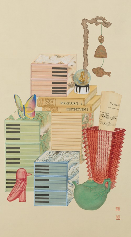 정학진, 녹턴, 2024, 비단에 진채, 99X55cm. 이미지 갤러리 그림손