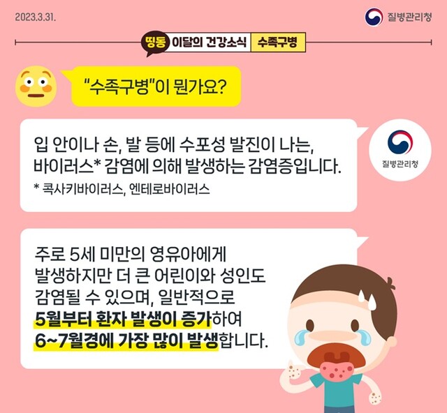 수족구병 바로알기 카드뉴스. 이미지 질병관리청.