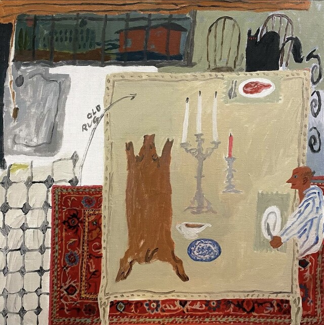 김하나은, Dinner with an Uninvited Guest, 2024, Acrylic on linen, 60×60cm. 이미지 금산갤러리