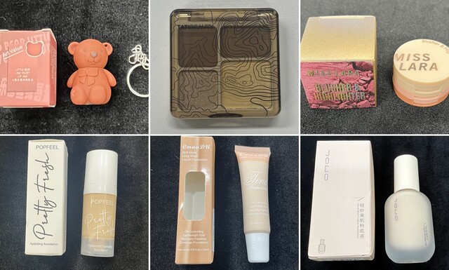 내용량이 표기량에 비해 적어 기준치인 표기량 대비 97%에 미치지 못한 제품들. 알리 판매 립스틱, 쉬인판매 블러셔와 파운데이션. 사진 서울시.