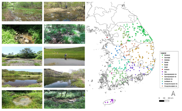 전국 산림습원 분포현황. 출처 국립수목원 DMZ자생식물원 SNS.