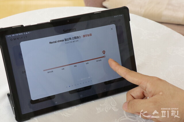 브레인트레이닝센터 둔촌점에서 점검한 뇌파‧맥파 검사에서 정신적 스트레스가 매우 높게 나타났다. 사진 강나리 기자.