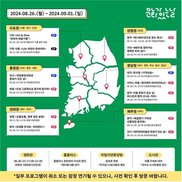 ‘문화가 있는 날, 8월 전국문화지도’. 이미지 지역문화진흥원.