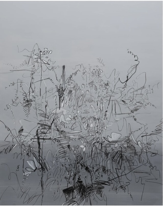 차명희, 기억 너머에, 2024, Acrylic, Charcoal on canvas, 227.3 × 181.8 cm. 이미지 금산갤러리