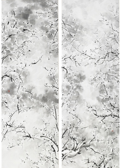 四君子 변주 - 梅, 2024, 수묵, 70x205cm. 이미지 갤러리그림손