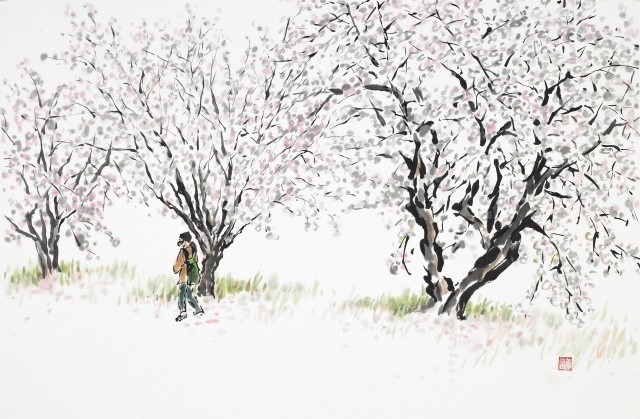 벚꽃-거리두기, 2020, 수묵담채, 86x58cm. 이미지 갤러리그림손