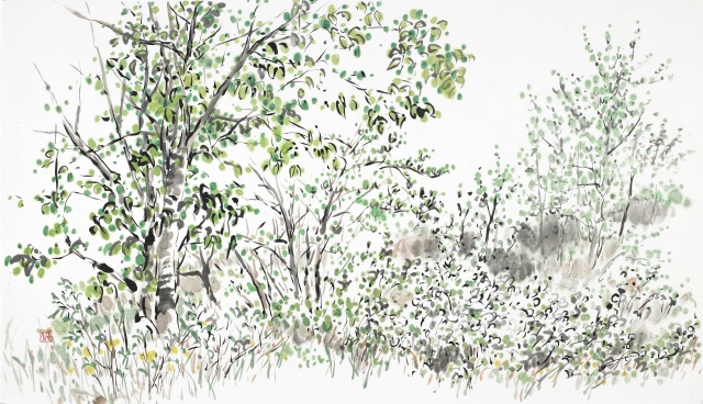 초록 속에서, 2020, 수묵담채, 118x70cm. 이미지 갤러리그림손