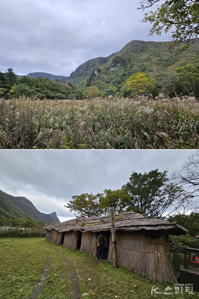 울릉도 나리분지(위)와 울릉도인이 살던 투막집(아래). 사진 강나리 기자.
