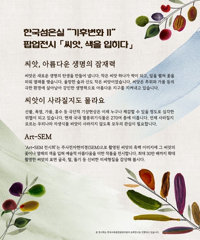 “씨앗, 색을 입히다” 포스터. 이미지 국립호남권생물자원관.