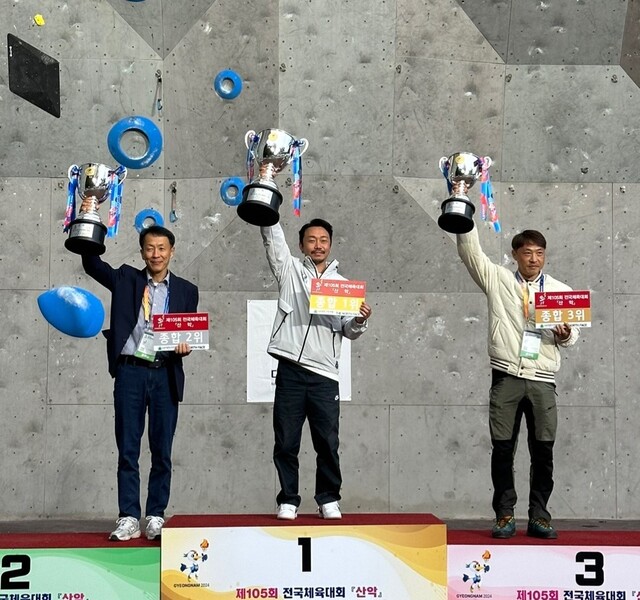 시도별 시상식(사진 왼쪽부터)광주광역시산악연맹, 서울특별시산악연맹, 부산광역시산악연맹.  사진 대한산악연맹