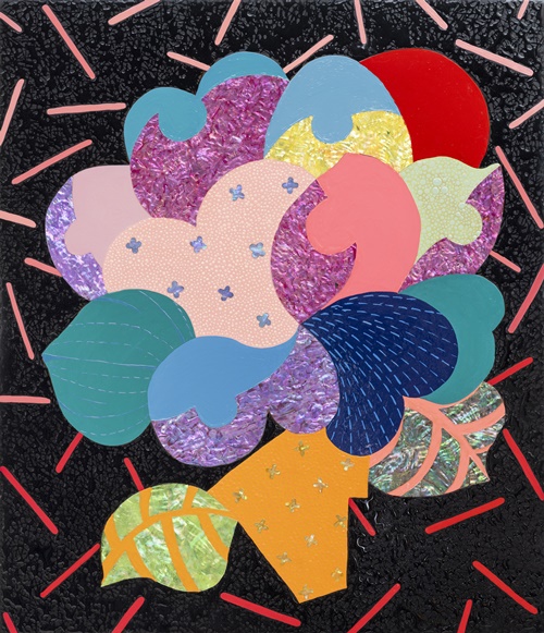 내 마음의 부케 Bouquet of My Heart Ⅳ, 2024, Lacquer painting, mother of pearl on the wood, 53 x 45 cm. 이미지 갤러리 채율