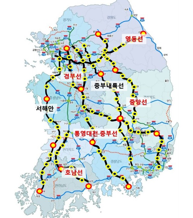 도로위험 기상정보 서비스 노선. 이미지 기상청.