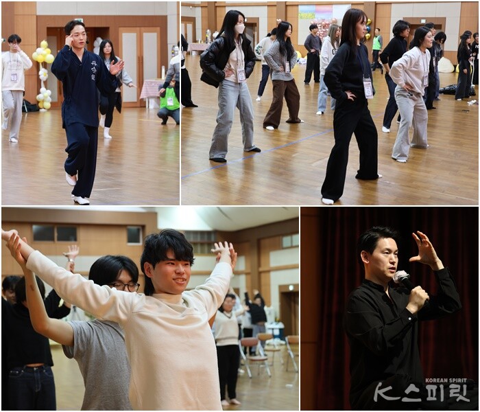 (위) 브레인트레이닝을 기반으로 한 디톡스 바디&브레인 체험. (아래) 이재호 교수의 브리드 워킹을 통해 참가자들은 바르게 걷기, 바른 체형 교정, 바른 명상자세를 체험했다. 사진 강나리 기자.