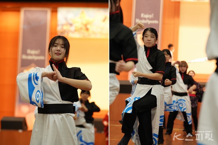 일본 전통춤을 선보이는 청년들의 진지한 표정. 사진 하미진 기자.