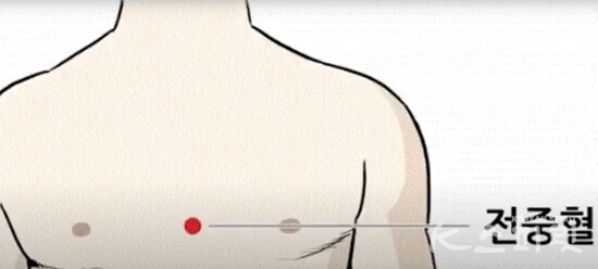가슴 중앙 전중혈. 사진 박우혁 브레인트레이너.