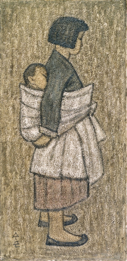 길가에서(아기업은 소녀), 캔버스에 유채, 107.5x53, 1954. 이미지 제공 P&C 토탈갤러리