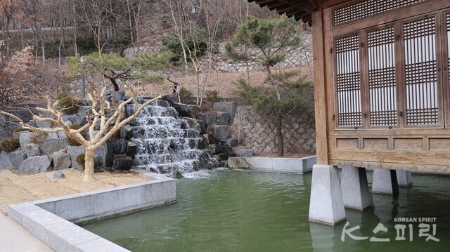 초록빛 연못에 발 담근 정자에서 강릉 선교장 정자가 떠오른다. 사진 강나리 기자.