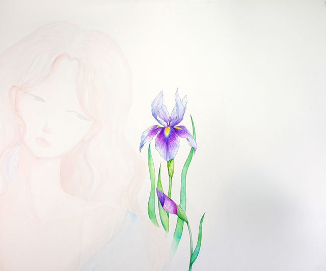 하루, 붓꽃, 2023, 판넬에 아크릴, 연필, 72.7×60.6cm. 이미지 갤러리5