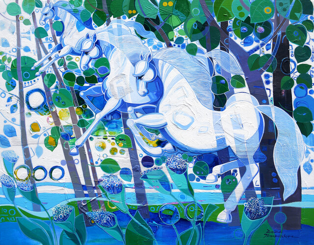 강양순_ 숲을 달리다 Ⅱ/ 91x116.8cm_mixed media on canvas_2024. 사진 강양순 화백