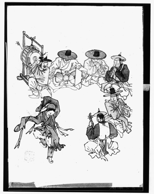 김홍도의 무동도. 반주하는 악공들의 모습. 사진 공공누리.