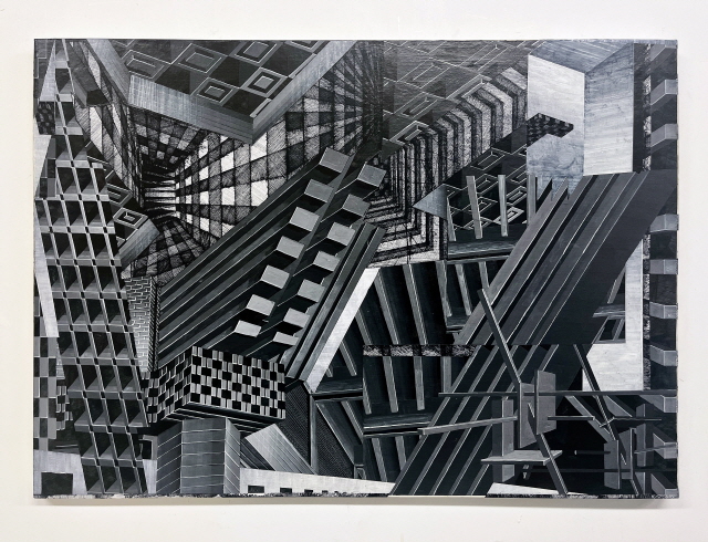 UrbanMethodology Drawing11, 2024, 종이위에 아크릴과 펜드로잉,  70cm(가로)x50cm(세로)x2cm(두께). 이미지 이길이구갤러리