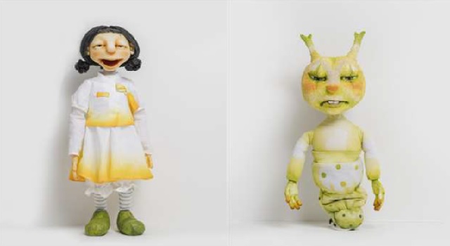 ‘신나락 만나락’ 캐릭터 퍼펫 선율이(좌)와 오물이. 이미지 국립국악관현악단.