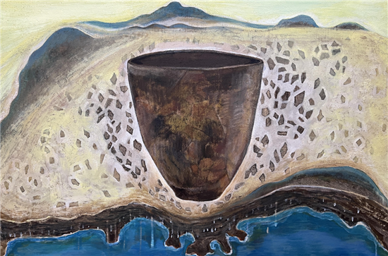 홍진숙, 고산, 기억의 섬, 2025, 종이에 아크릴, 81×122cm. 이미지 창작공동체우리