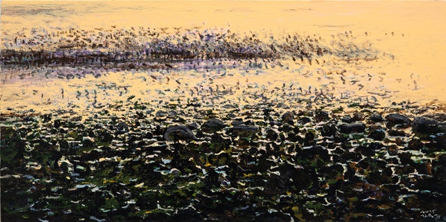 종달리의 아침Ⅰ, 2025, 캔버스에 아크릴, 먹, 50x100cm. 이미지 김용주