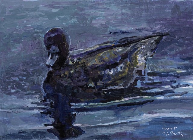 하도리에서Ⅱ, 2025, 캔버스에 아크릴, 먹, 24.2×33.4cm. 이미지 김용주