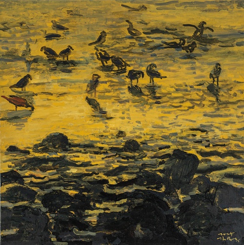 종달리에서Ⅳ, 2025, 캔버스에 아크릴, 먹, 45.5x45.5㎝. 이미지 김용주