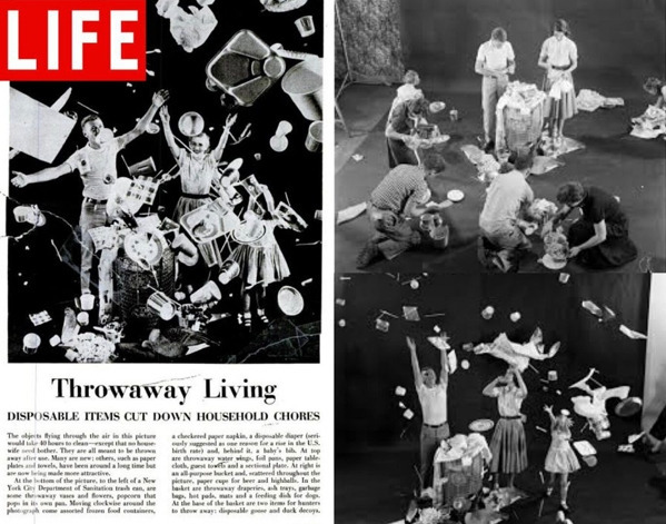 한 번 쓰고 버리는 삶(Throwaway Living). 출처 1955년 LIFE매거진 p.43광고