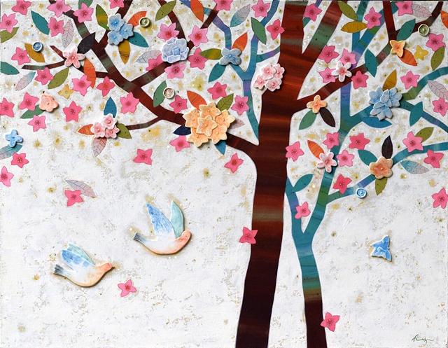 이현진, His forest-See you again, 2024,  ceramics, acrylic on canvas, 116.9x91.0cm. 이미지 갤러리AN