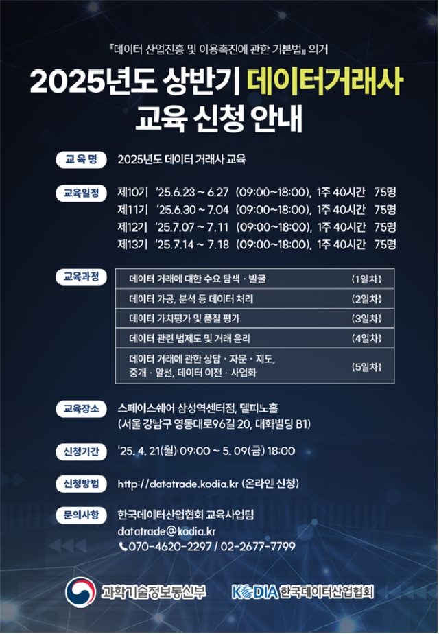 2025년 상반기 데이터거래사 교육신청 홍보물. 이미지 과기정통부.