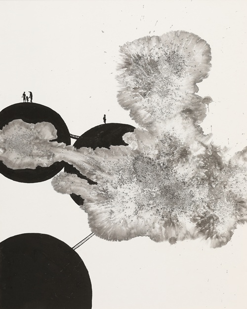 이계진, 소금산수 158, 2024, 장지 위 먹과 소금, 91 × 73 cm. 이미지 금산갤러리