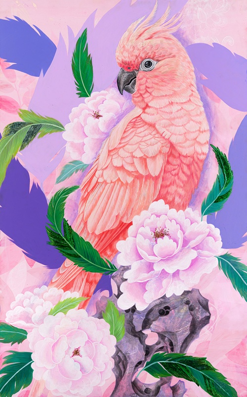 Lovely bird, 2025,  한지에 수간분채, 116.5x72.5cm(50호). 이미지 갤러리은