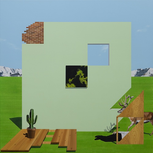 A mint-colored wall and a deep forest, 2025, Oil on Canvas, 130.3 x 130.3cm. 이미지 갤러리조은
