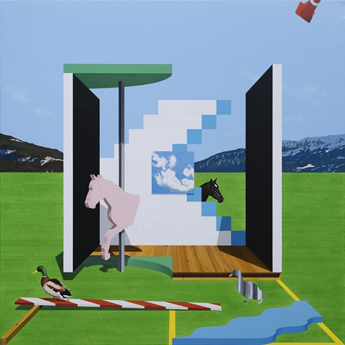 A strange structure with a carousel, 2025, Oil on Canvas, 130. 3x 130.3cm. 이미지 갤러리조은