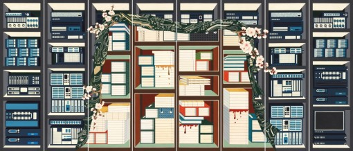 전설의 바람2.1; 서가이야기, 2020, 한지에 동양안료, 140×40×8cm. 이미지 충북문화재단