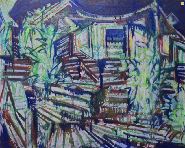 김민우, Structure 01, 2025, Acrylic and oil on canvas, 53.0×65.1cm