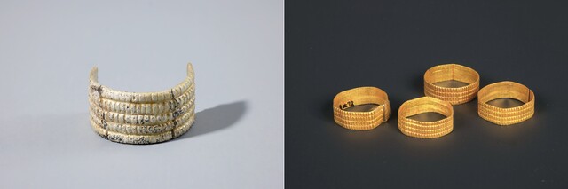 공주 왕릉원 2호분 출토 반지(왼쪽)과 경주 황남대총 북분 출토 금제반지. 사진 국가유산청.