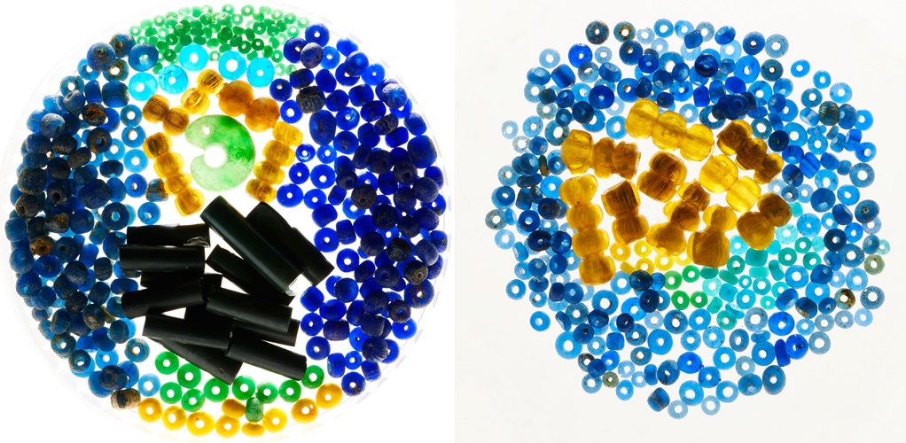 공주 왕릉원 2호분 출토 유리구슬 옥류 모둠. 사진 국가유산청.