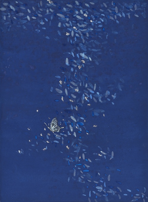 쉼, 2023-2024, 한지, 피그먼트, 돌가루, 75X54cm. 이미지 박숙현