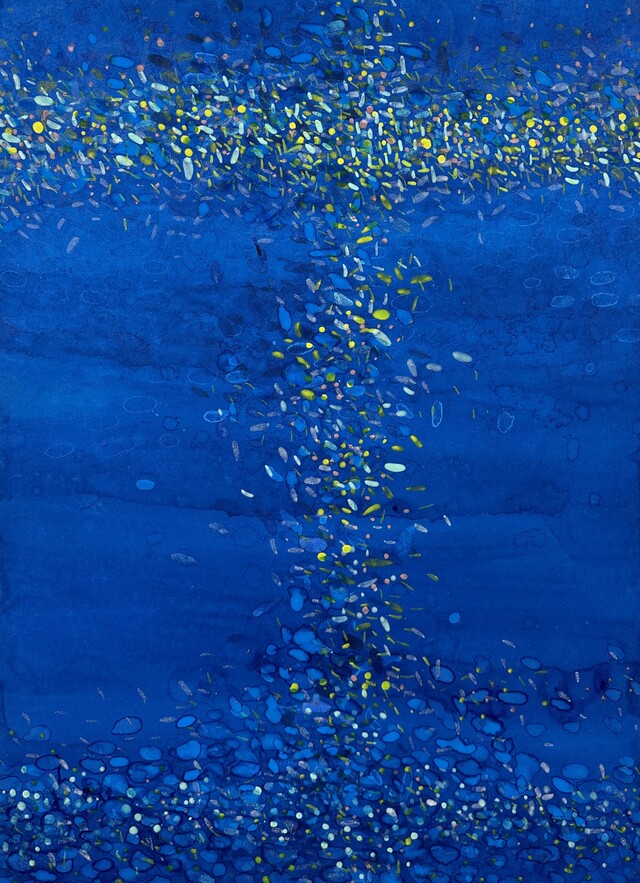 쉼, 2023-2024, 한지,  피그먼트, 돌가루, 75X54cm. 이미지 박숙현