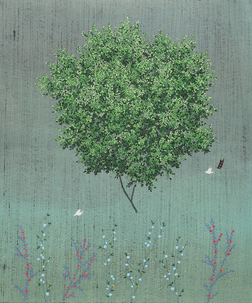 이영지, 나 그대를 만나고, 2025, 장지 위에 분채, 72.7X60.6cm. 이미지 갤러리벨비