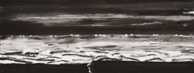 강부언, 삼무일기-하모니2, 2025, 캔버스 위에 수묵, 혼합 기법, 50X120cm. 이미지 초록동색