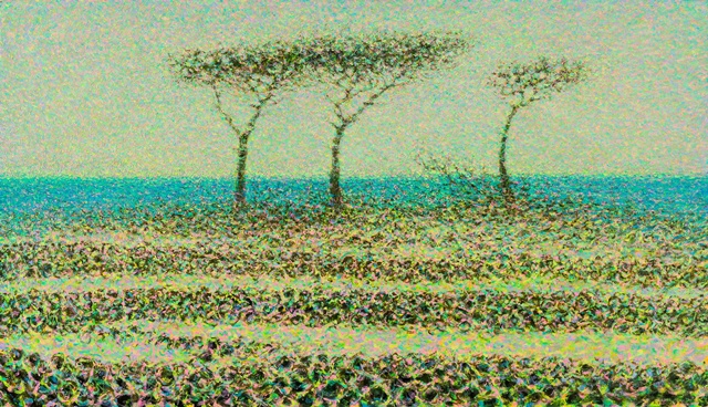 백성원, 소나무가 보이는 풍경, 2025, Oil, Acrylic on Canvas,  112.1x193.9cm. 이미지 초록동색