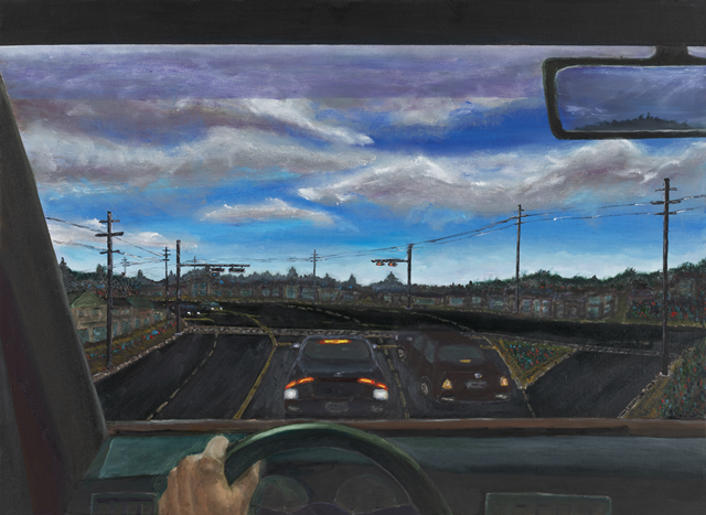 해질녘 제주 어느 교차로에서, 2024.7, 제주 중문단지 초입 교차로, oil on canvas, 72.7×53.0cm. 이미지 조경철